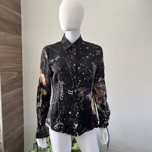 Roberto Cavalli Black and Gold Starry Blouse